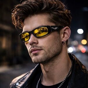 Vintage Yellow-Lens Sport/Driving Sunglasses — Made in Taiwan